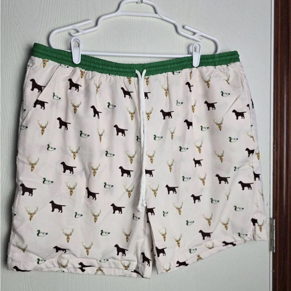 Men's Cream Patterned Shorts dogs ducks deer 2XL southern sass smocks